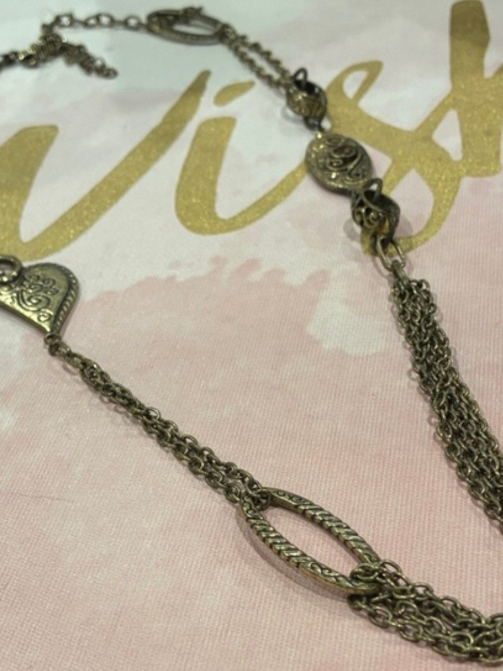 Avenue Antique Silver-Tone Multi Strand Heart & Medallion Necklace